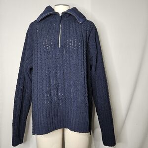 Aerie Navy Blue Knit Quarter-Zip Sweater Sz S